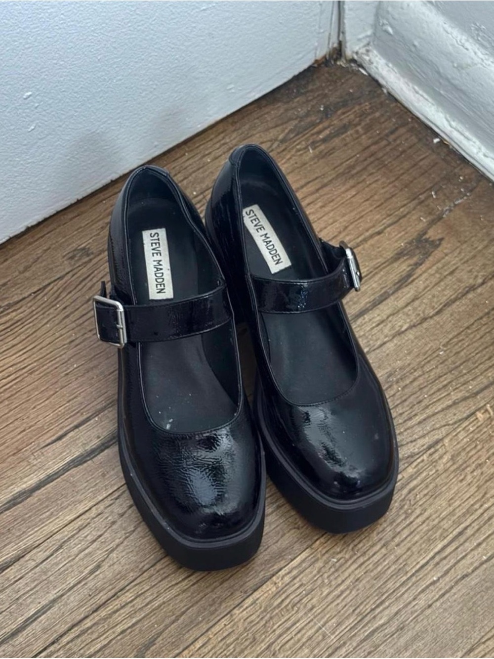 Steve Madden Black Patent Mary Jane Platform Shoes